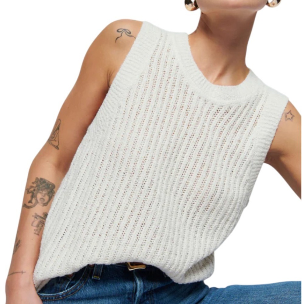NATION LTD Creamy Ivory ELLIANA SWEATER TANK TOP Open Knit Pima Cotton SIZE S